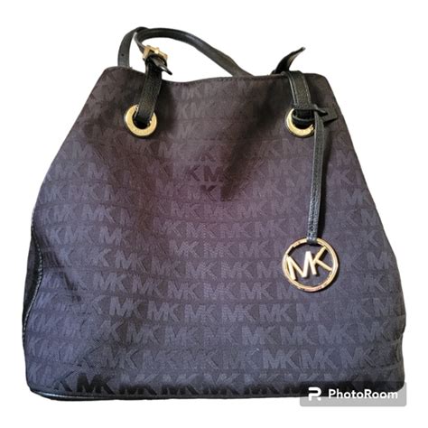 Michael Kors Jet Set Black Grab Bag Jacquard MK Signature 